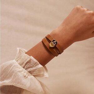 MVMT tan heart lock leather bracelet new inbox